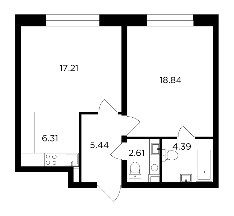 1-комнатная квартира (Студия) с отделкой в ЖК Аквилон SKY на 16 этаже в 3 секции. Сдача в 3 кв. 2022 г.