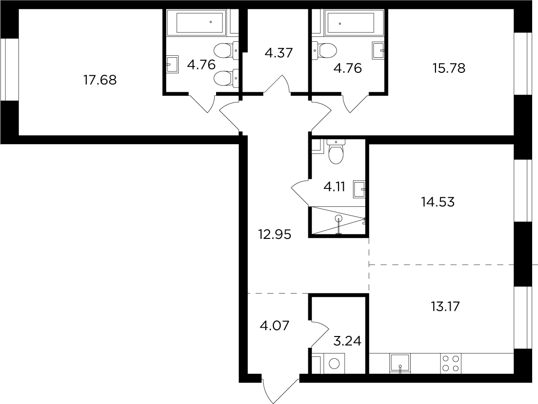4-комнатная квартира с отделкой в ЖК Театральный квартал на 9 этаже в 1 секции. Сдача в 1 кв. 2022 г.