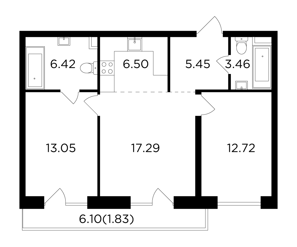 2-комнатная квартира в ЖК FORIVER на 8 этаже в 3 секции. Сдача в 4 кв. 2023 г.