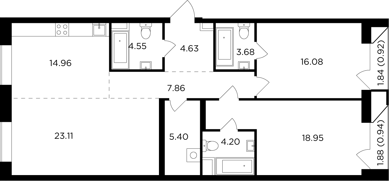 3-комнатная квартира с отделкой в ЖК Зорге 9 на 4 этаже в 1 секции. Сдача в 4 кв. 2021 г.