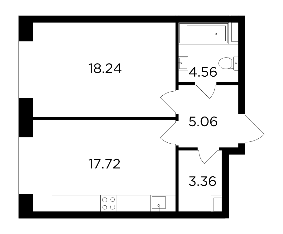 2-комнатная квартира в ЖК Театральный квартал на 18 этаже в 1 секции. Сдача в 1 кв. 2022 г.