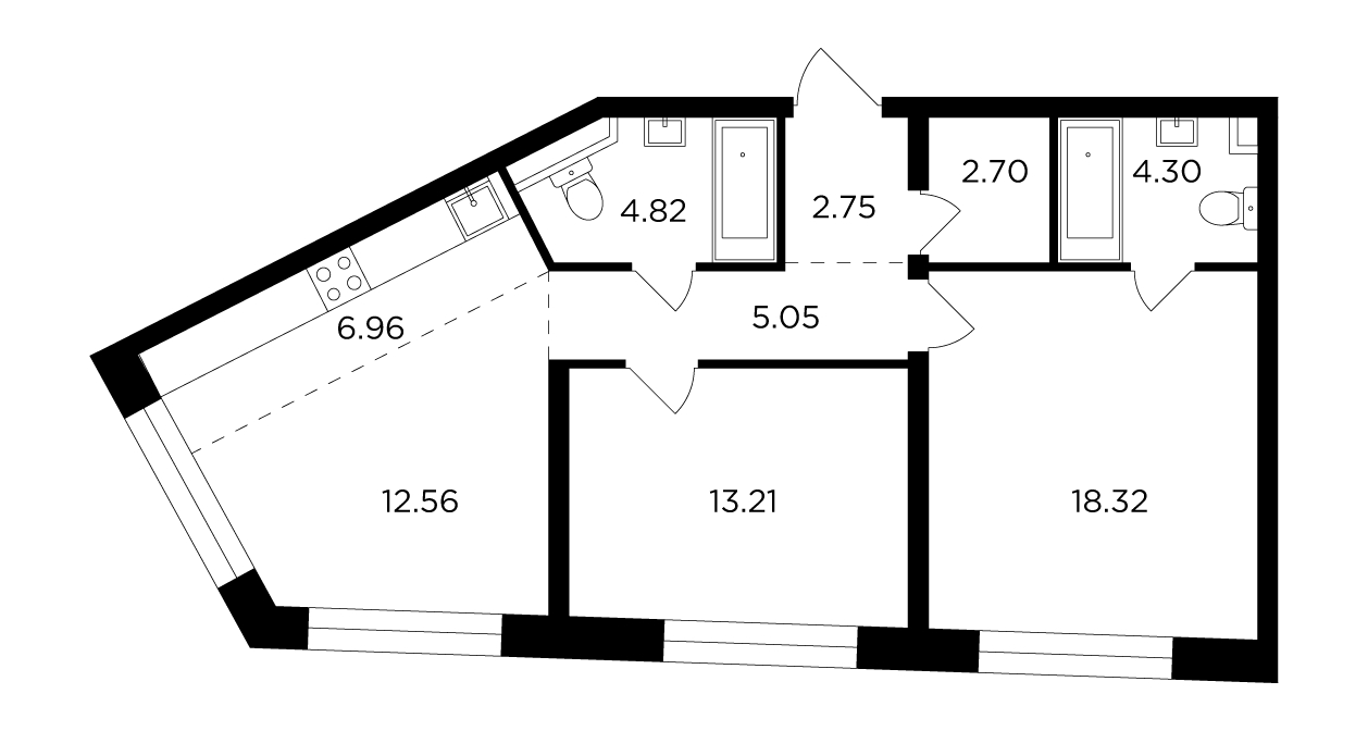 3-комнатная квартира в ЖК FORIVER на 12 этаже в 2 секции. Сдача в 4 кв. 2023 г.