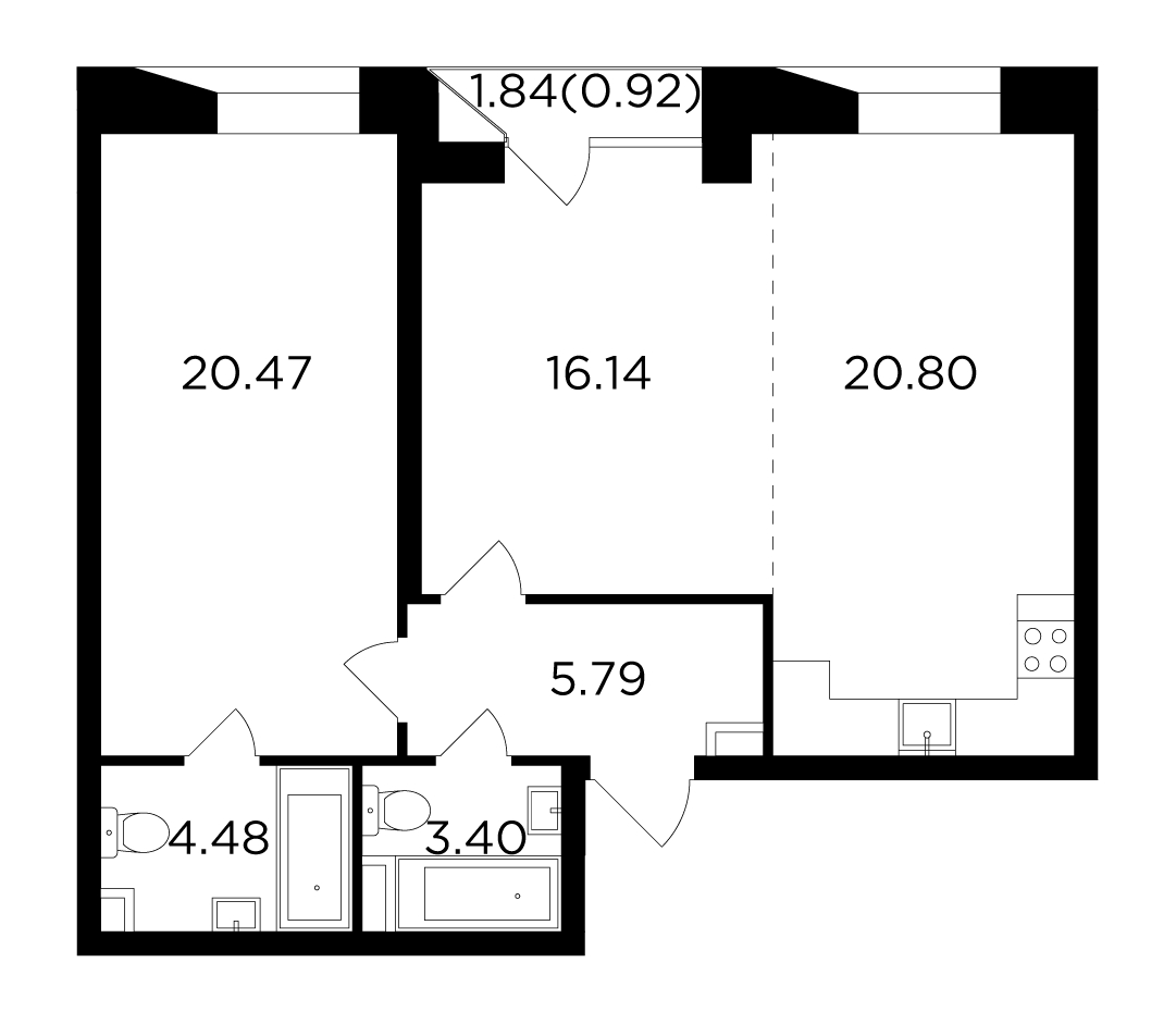 2-комнатная квартира в ЖК Театральный квартал на 10 этаже в 1 секции. Сдача в 1 кв. 2022 г.