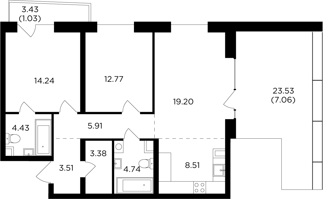 1-комнатная квартира (Студия) в ЖК Пехра на 21 этаже в 7 секции. Сдача в 1 кв. 2024 г.