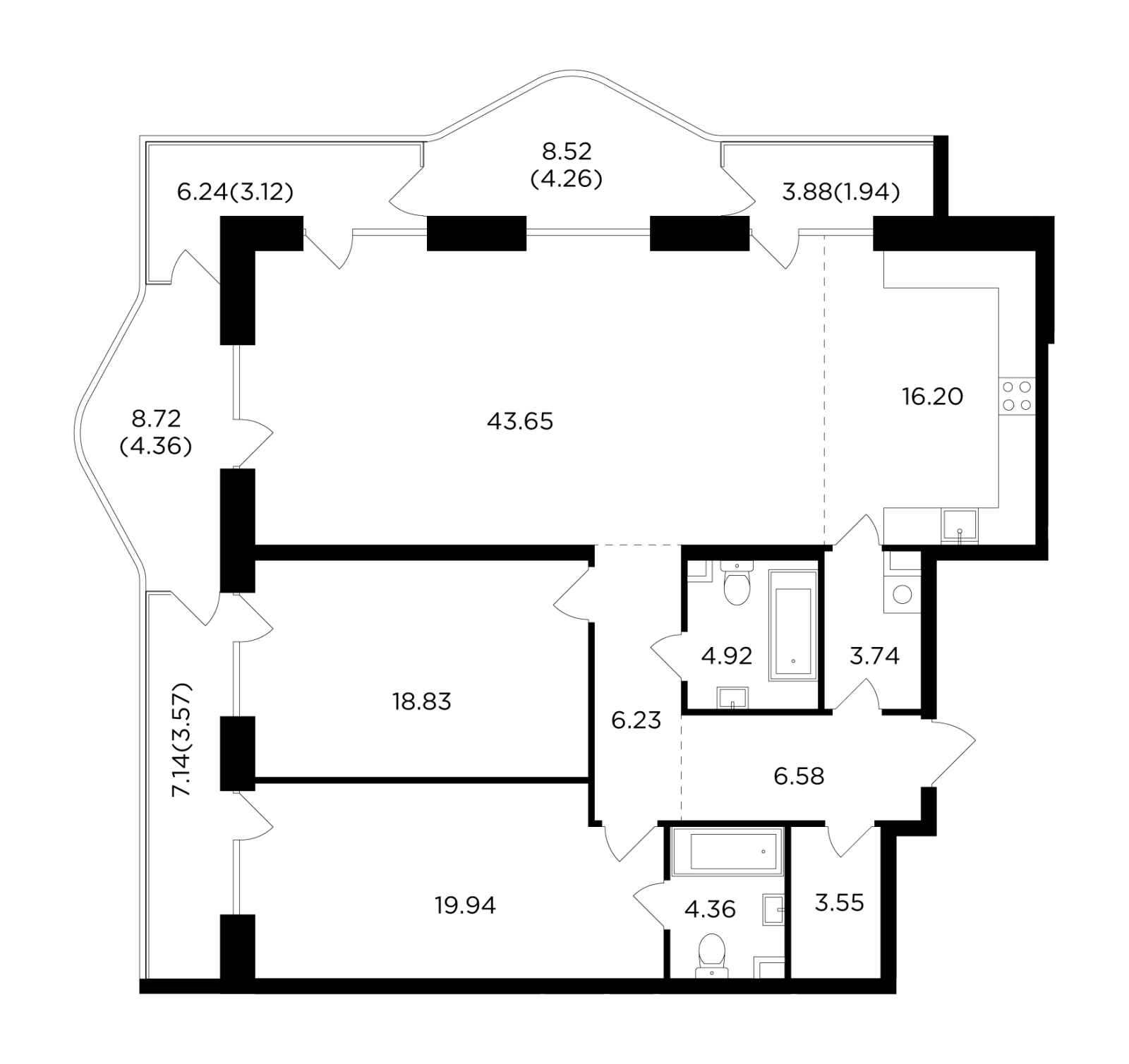 4-комнатная квартира в ЖК FORIVER на 14 этаже в 4 секции. Сдача в 4 кв. 2023 г.