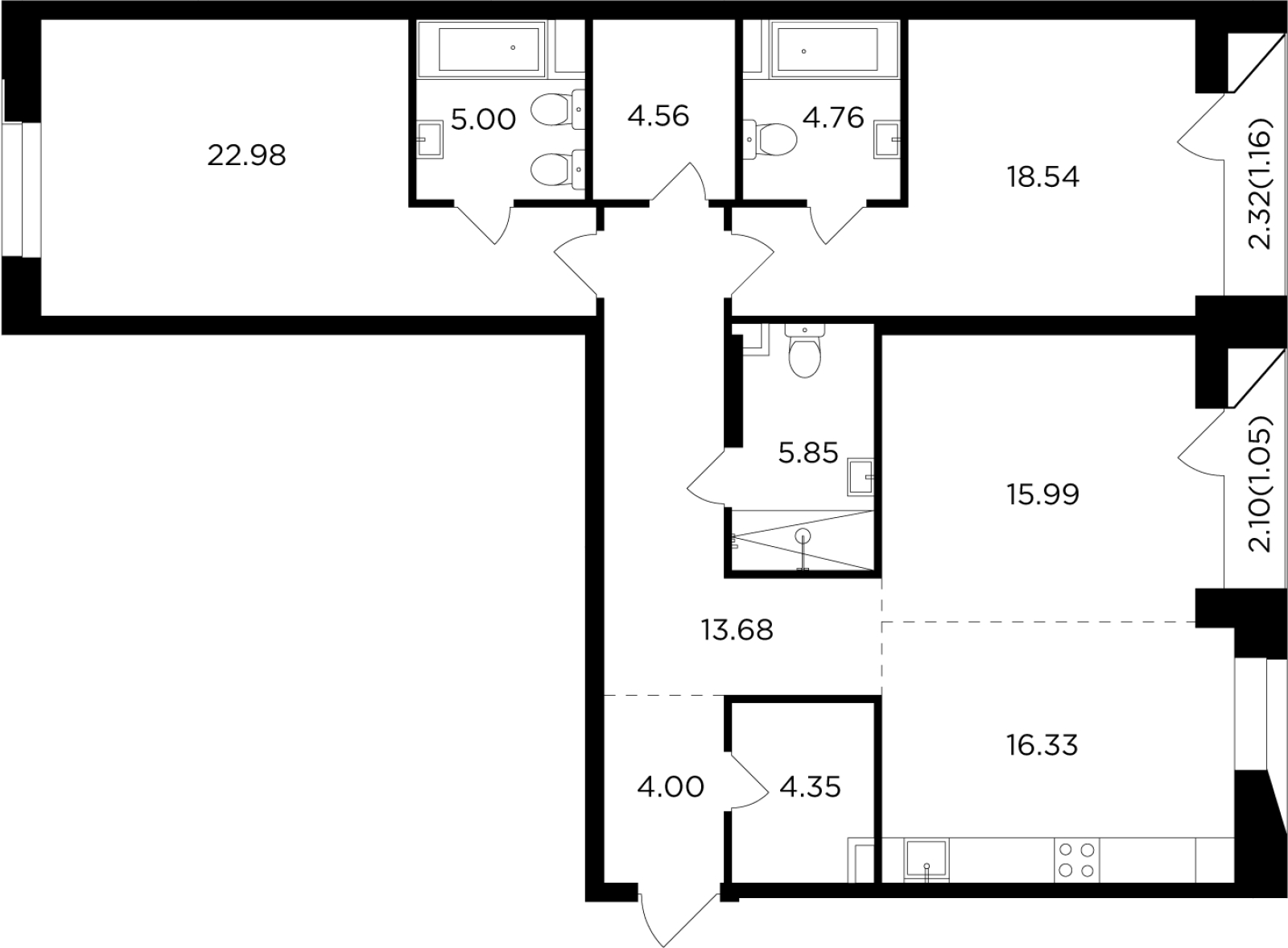 3-комнатная квартира с отделкой в ЖК Зорге 9 на 15 этаже в 1 секции. Сдача в 4 кв. 2021 г.