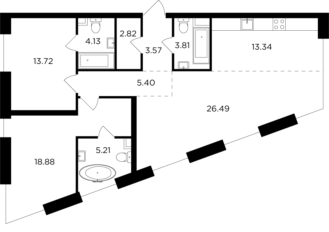 3-комнатная квартира в ЖК FORIVER на 11 этаже в 2 секции. Сдача в 4 кв. 2023 г.