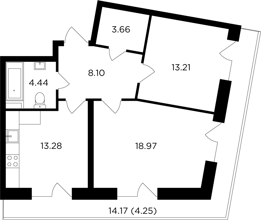 2-комнатная квартира с отделкой в ЖК Театральный квартал на 4 этаже в 1 секции. Сдача в 1 кв. 2022 г.