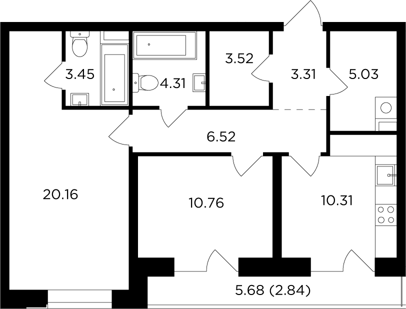 3-комнатная квартира с отделкой в ЖК Зорге 9 на 17 этаже в 1 секции. Сдача в 4 кв. 2021 г.