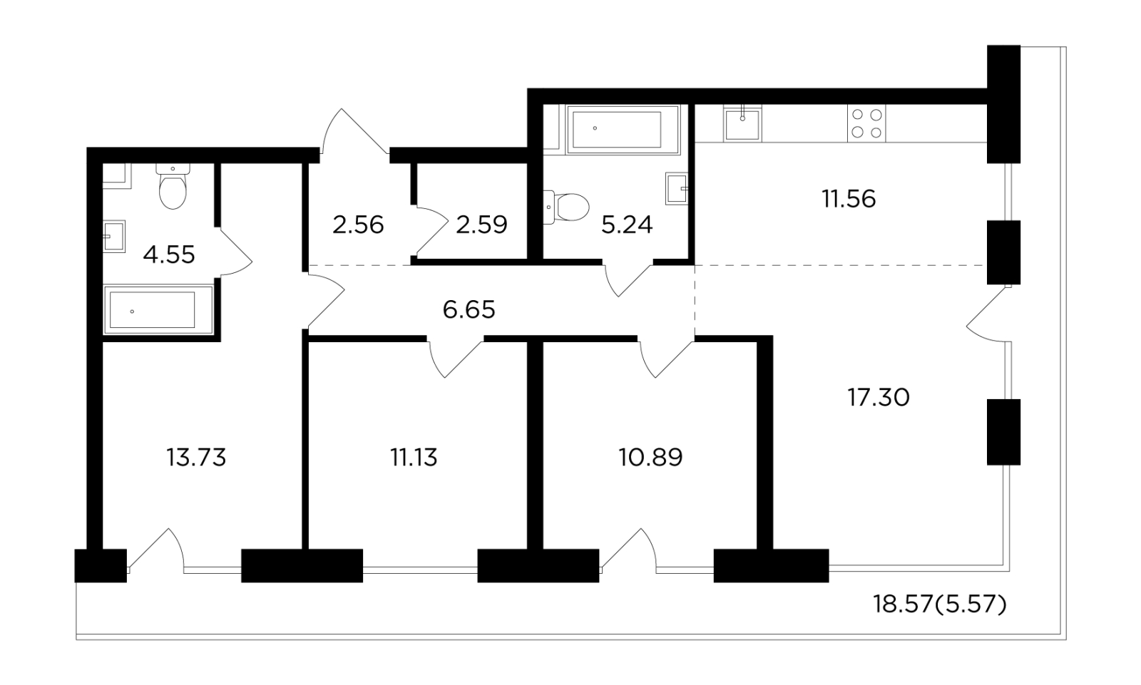 3-комнатная квартира с отделкой в ЖК Театральный квартал на 7 этаже в 1 секции. Сдача в 1 кв. 2024 г.