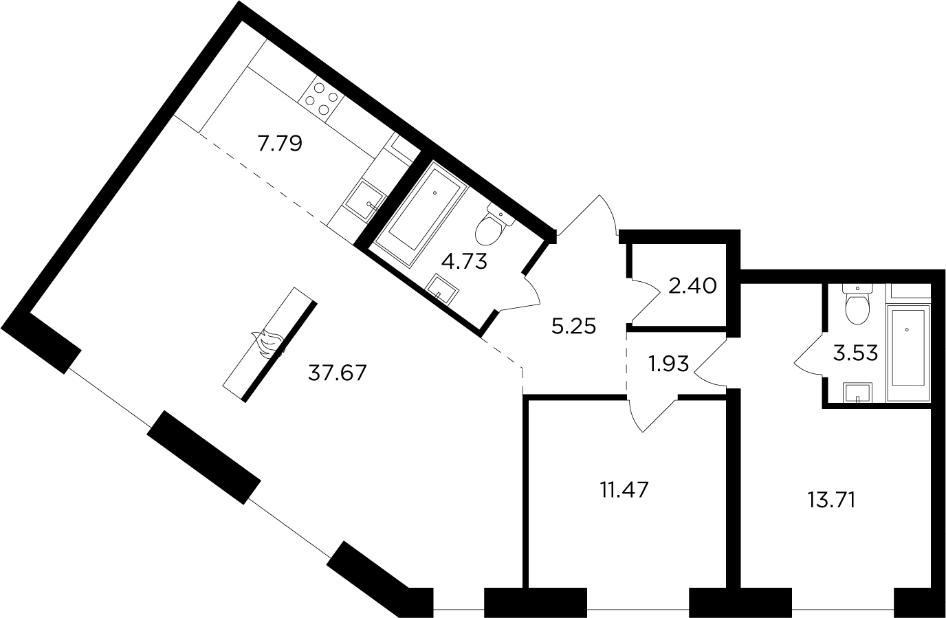 3-комнатная квартира в ЖК FORIVER на 16 этаже в 2 секции. Сдача в 4 кв. 2023 г.