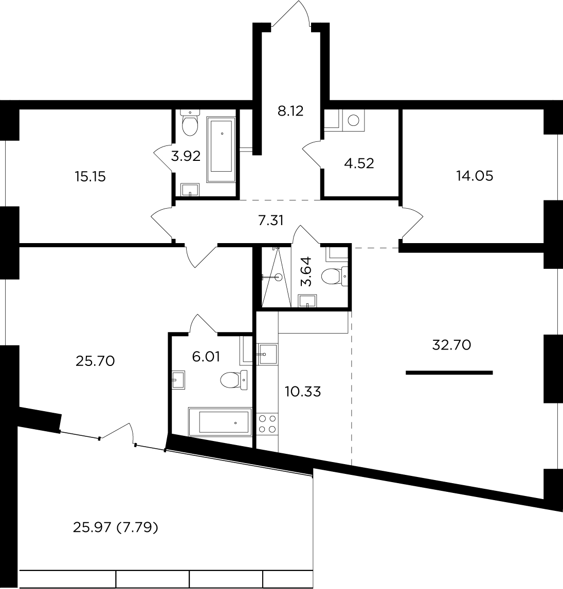 4-комнатная квартира в ЖК FORIVER на 15 этаже в 3 секции. Сдача в 4 кв. 2023 г.
