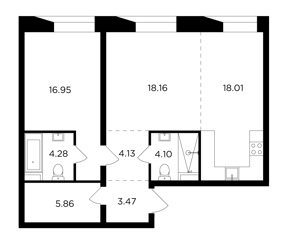 2-комнатная квартира в ЖК Театральный квартал на 9 этаже в 1 секции. Сдача в 1 кв. 2022 г.