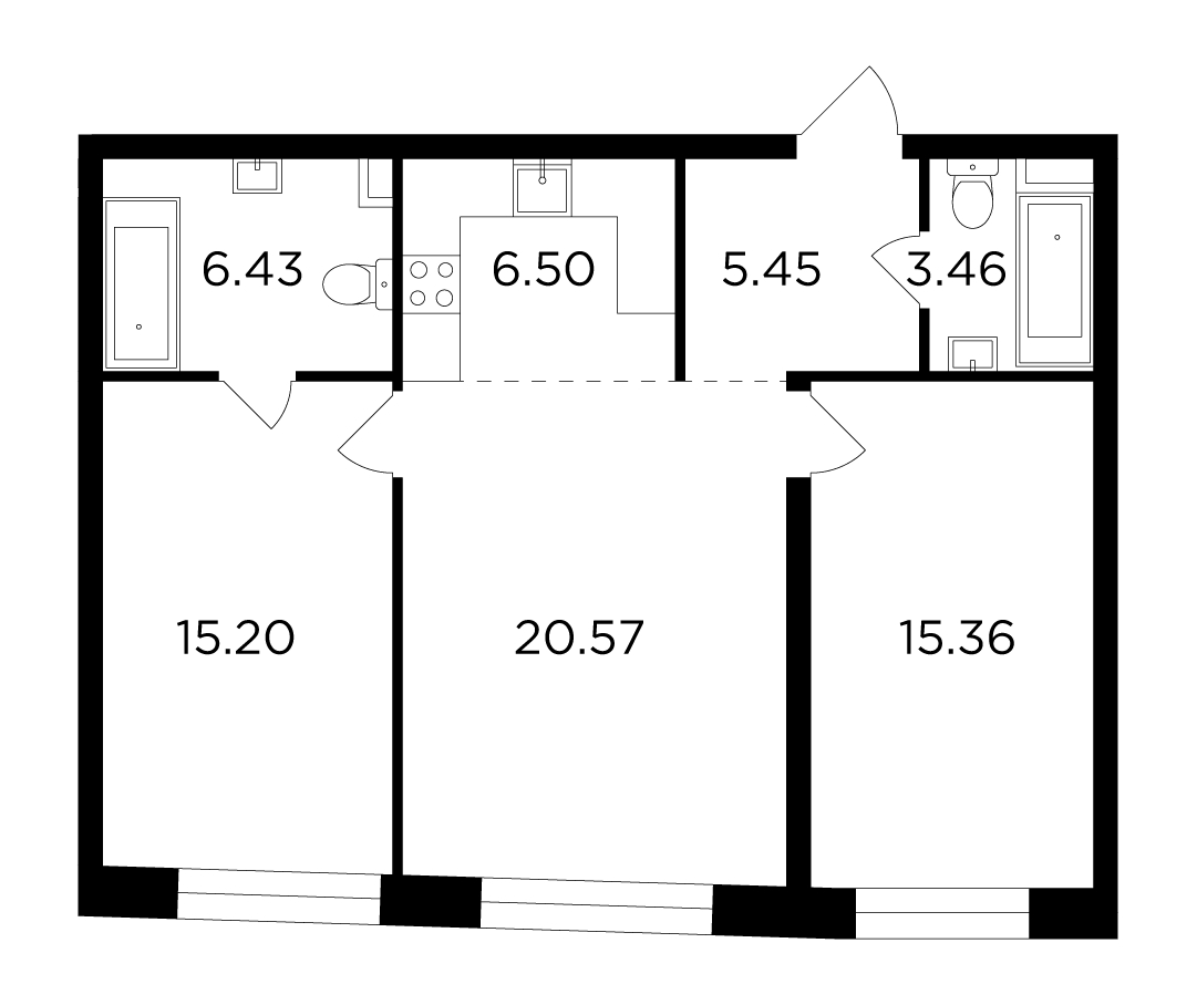 2-комнатная квартира в ЖК КутузовGRAD 2 на 25 этаже в 1 секции. Сдача в 3 кв. 2022 г.