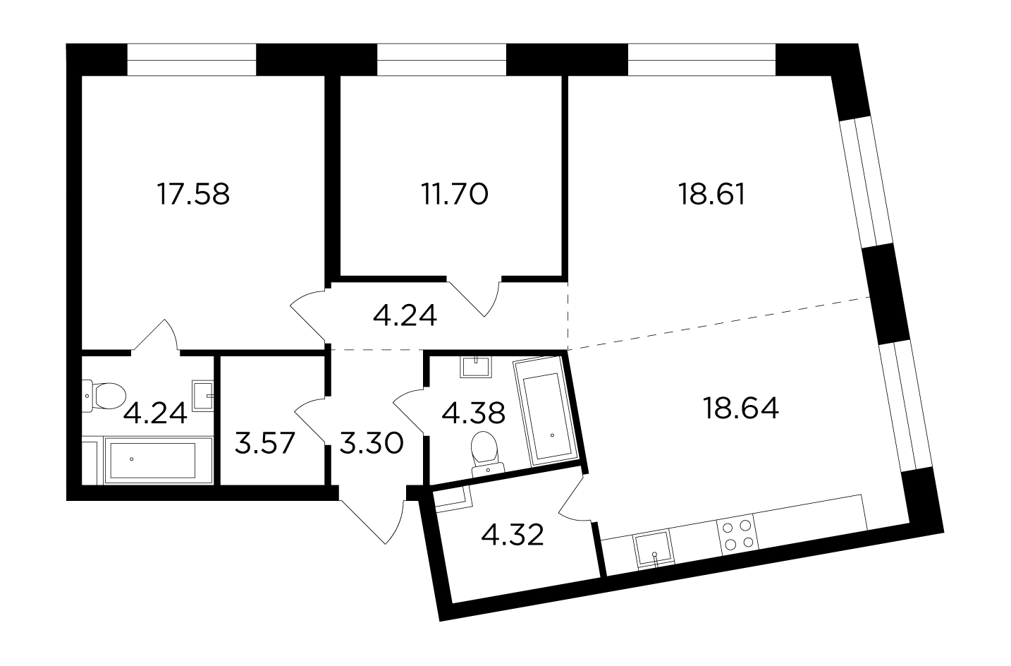 3-комнатная квартира с отделкой в ЖК Зорге 9 на 4 этаже в 1 секции. Сдача в 4 кв. 2021 г.