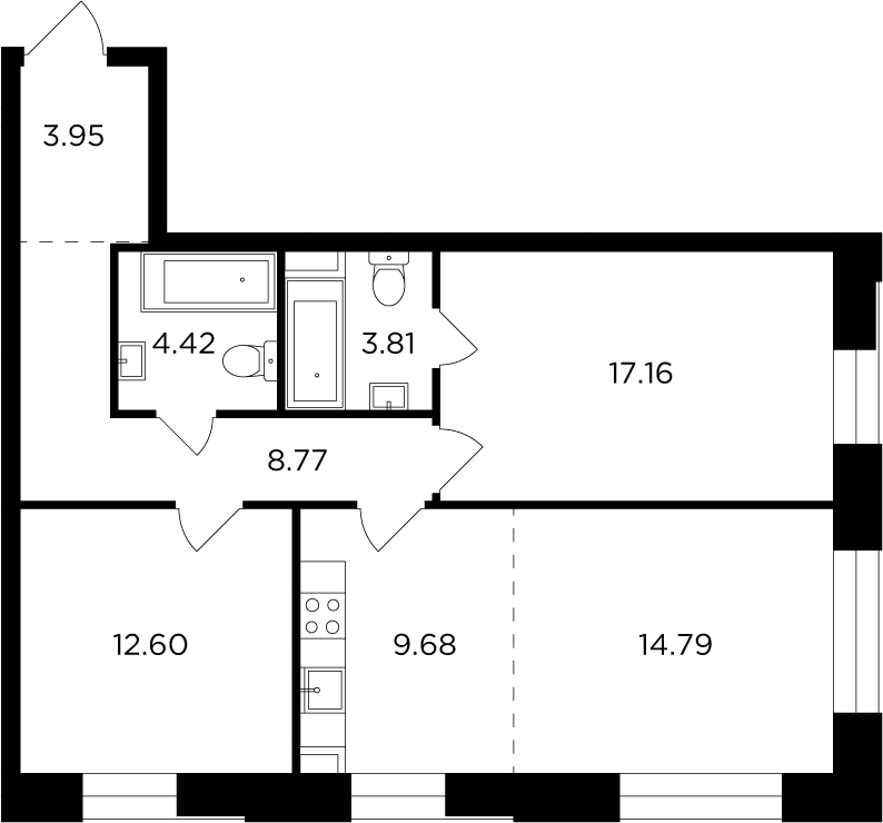 2-комнатная квартира с отделкой в ЖК Кронштадтский 9 на 3 этаже в 1 секции. Сдача в 3 кв. 2023 г.