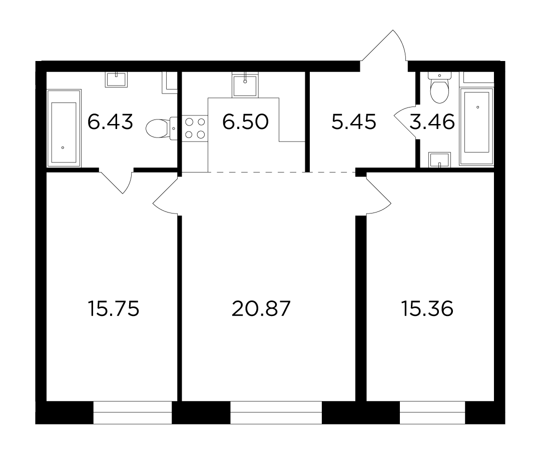 2-комнатная квартира в ЖК Театральный квартал на 12 этаже в 1 секции. Сдача в 1 кв. 2022 г.