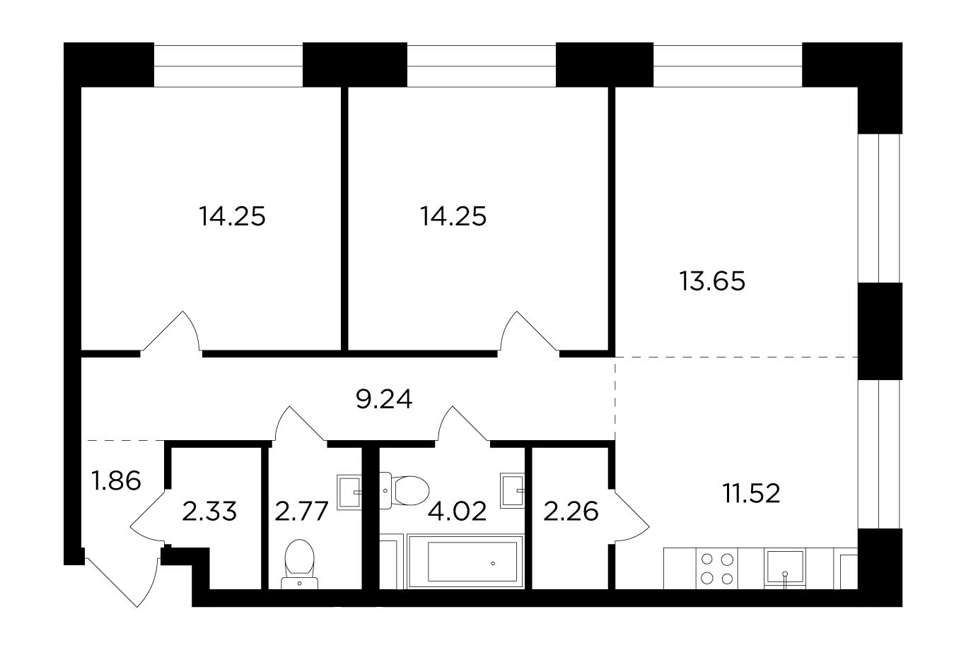 2-комнатная квартира в ЖК Театральный квартал на 12 этаже в 1 секции. Сдача в 1 кв. 2022 г.