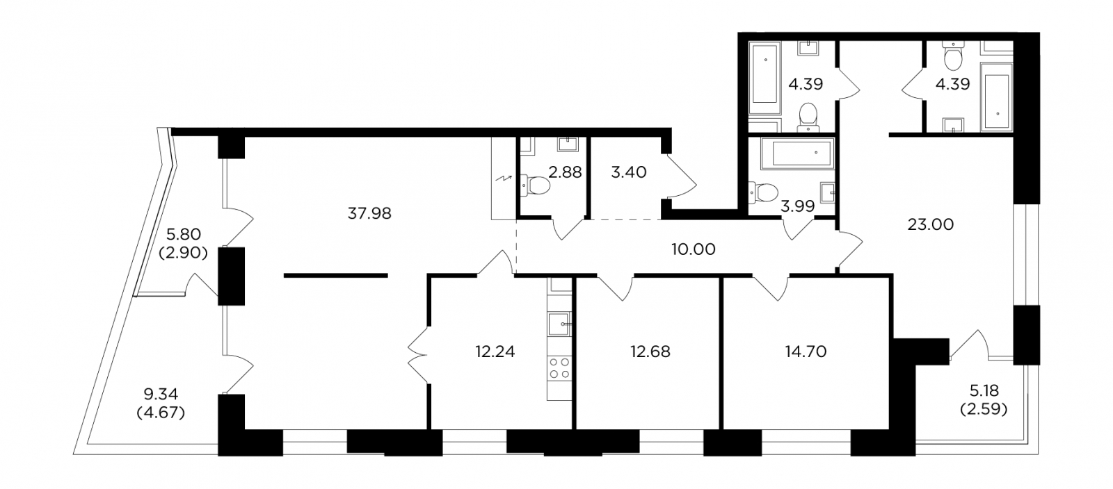 3-комнатная квартира с отделкой в ЖК Кронштадтский 9 на 29 этаже в 1 секции. Сдача в 3 кв. 2023 г.