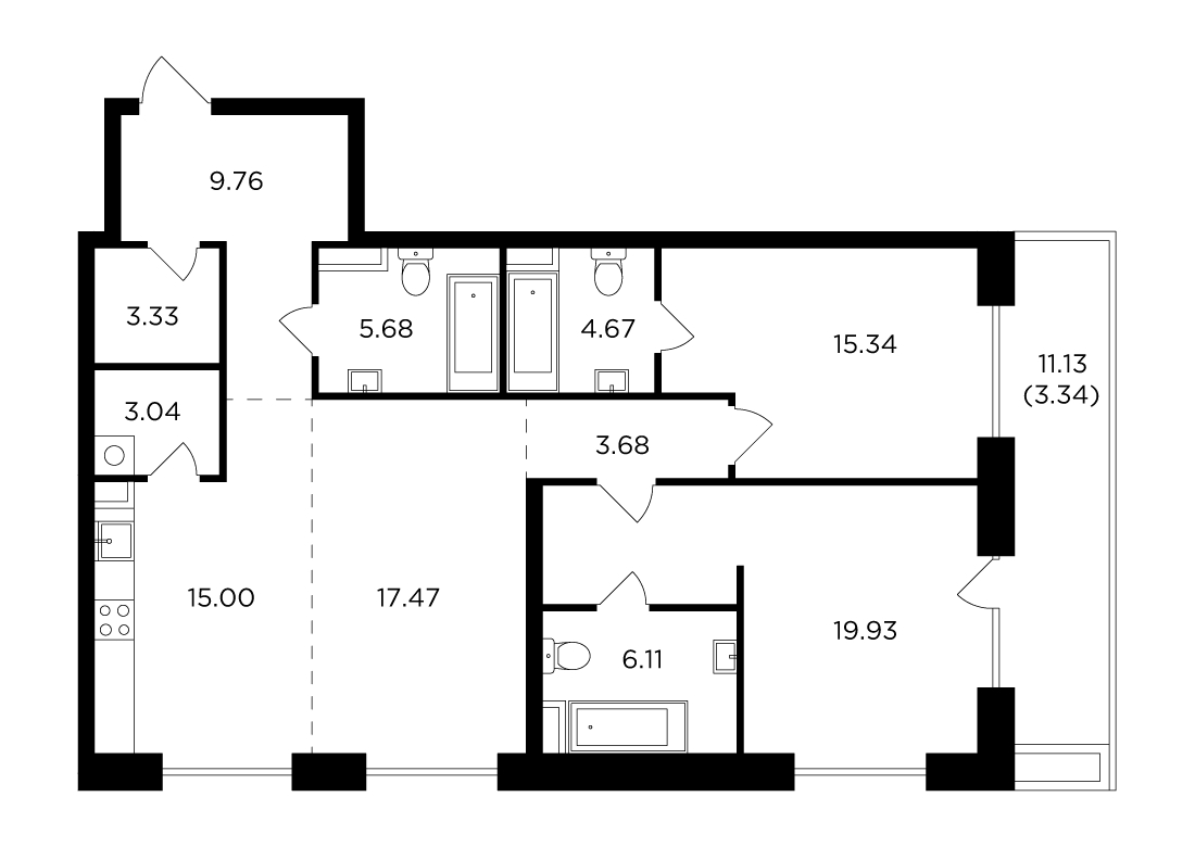 2-комнатная квартира с отделкой в ЖК Кронштадтский 9 на 26 этаже в 1 секции. Сдача в 3 кв. 2023 г.