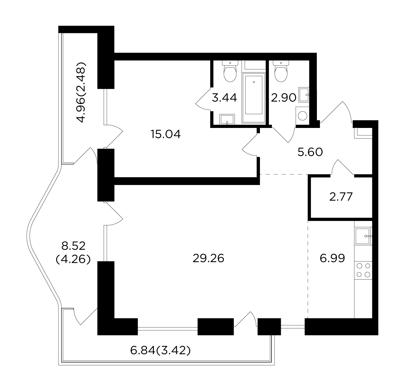 3-комнатная квартира в ЖК TopHILLS на 26 этаже в 1 секции. Сдача в 1 кв. 2023 г.