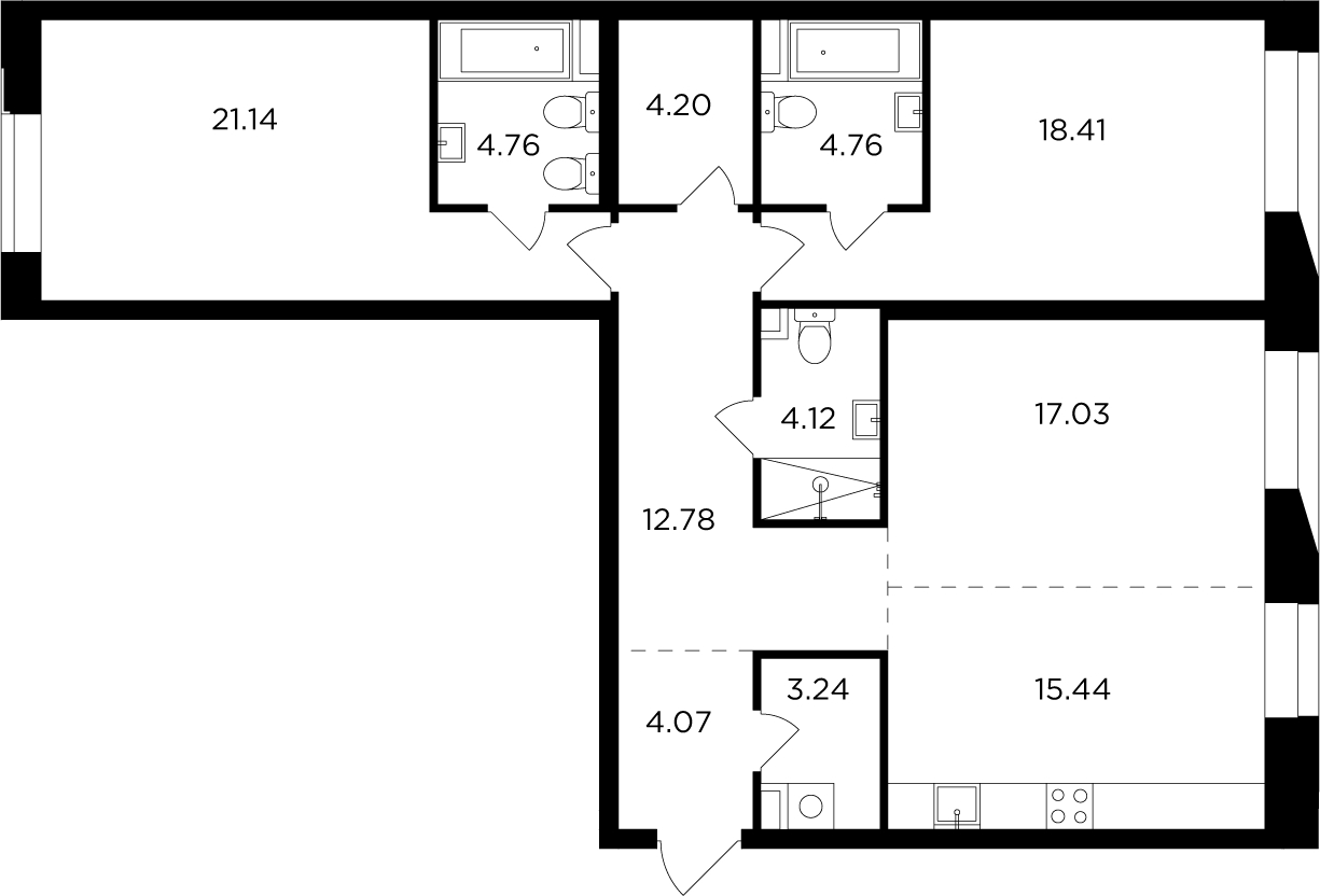 3-комнатная квартира в ЖК TopHILLS на 27 этаже в 1 секции. Сдача в 1 кв. 2023 г.