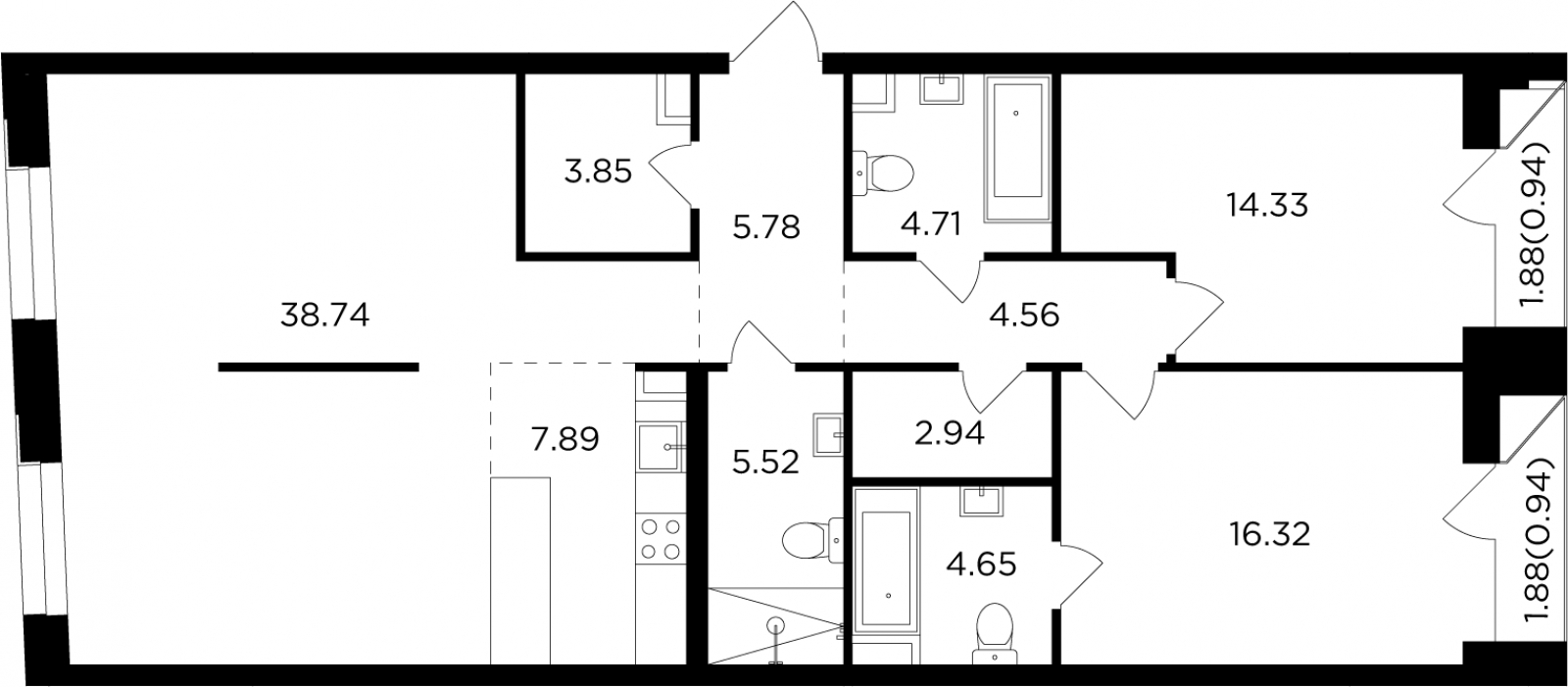 3-комнатная квартира с отделкой в ЖК Кронштадтский 9 на 3 этаже в 1 секции. Сдача в 4 кв. 2023 г.