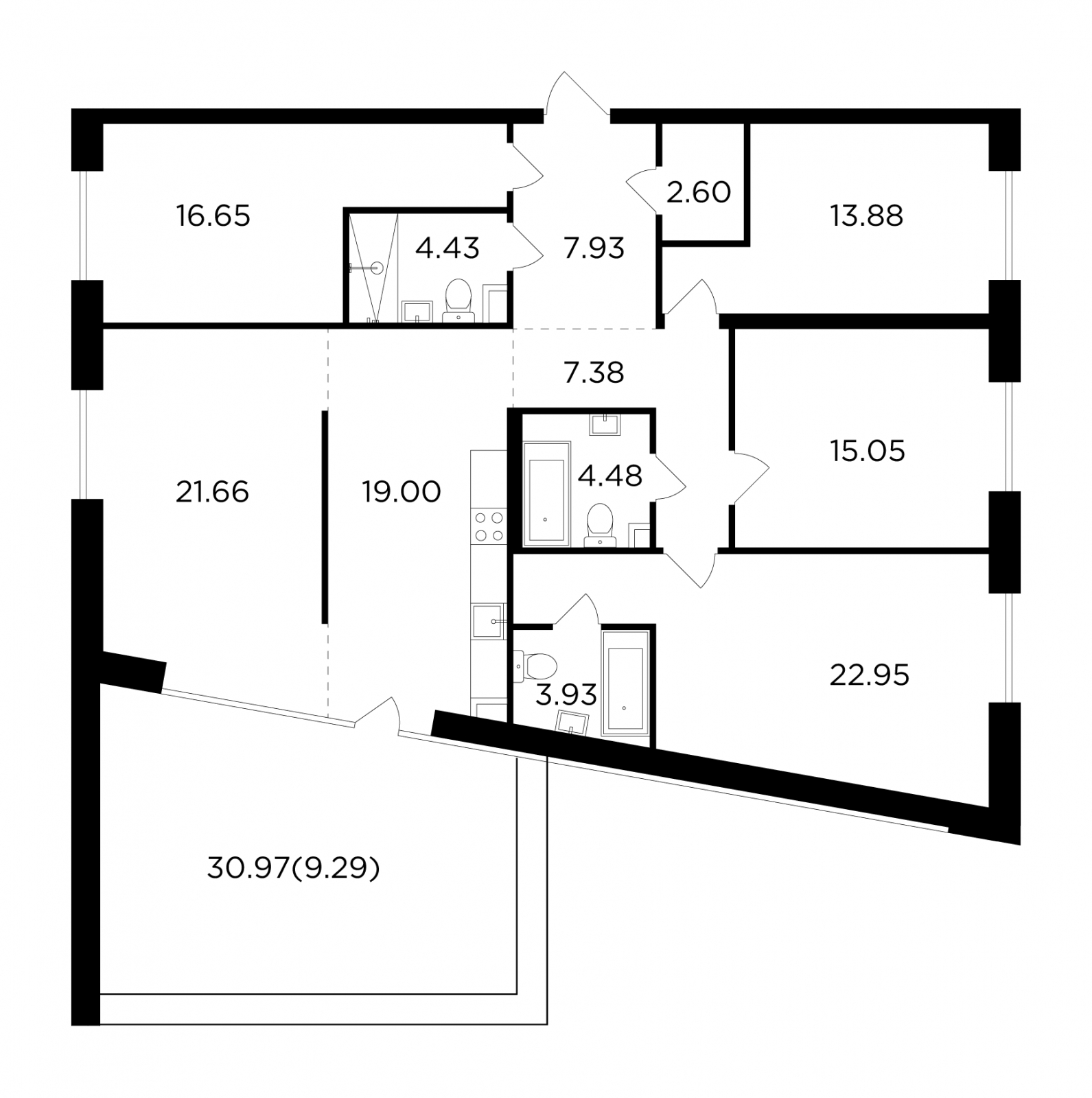 3-комнатная квартира с отделкой в ЖК Театральный квартал на 13 этаже в 1 секции. Сдача в 1 кв. 2024 г.