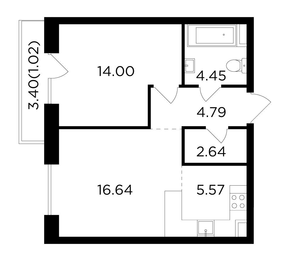 1-комнатная квартира с отделкой в ЖК La Rue на 4 этаже в 1 секции. Дом сдан.