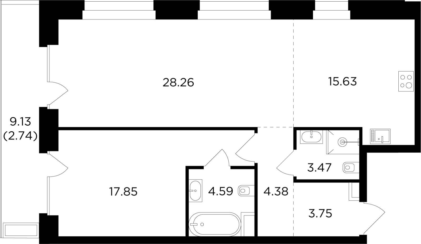 2-комнатная квартира с отделкой в ЖК FORIVER на 2 этаже в 1 секции. Сдача в 4 кв. 2023 г.