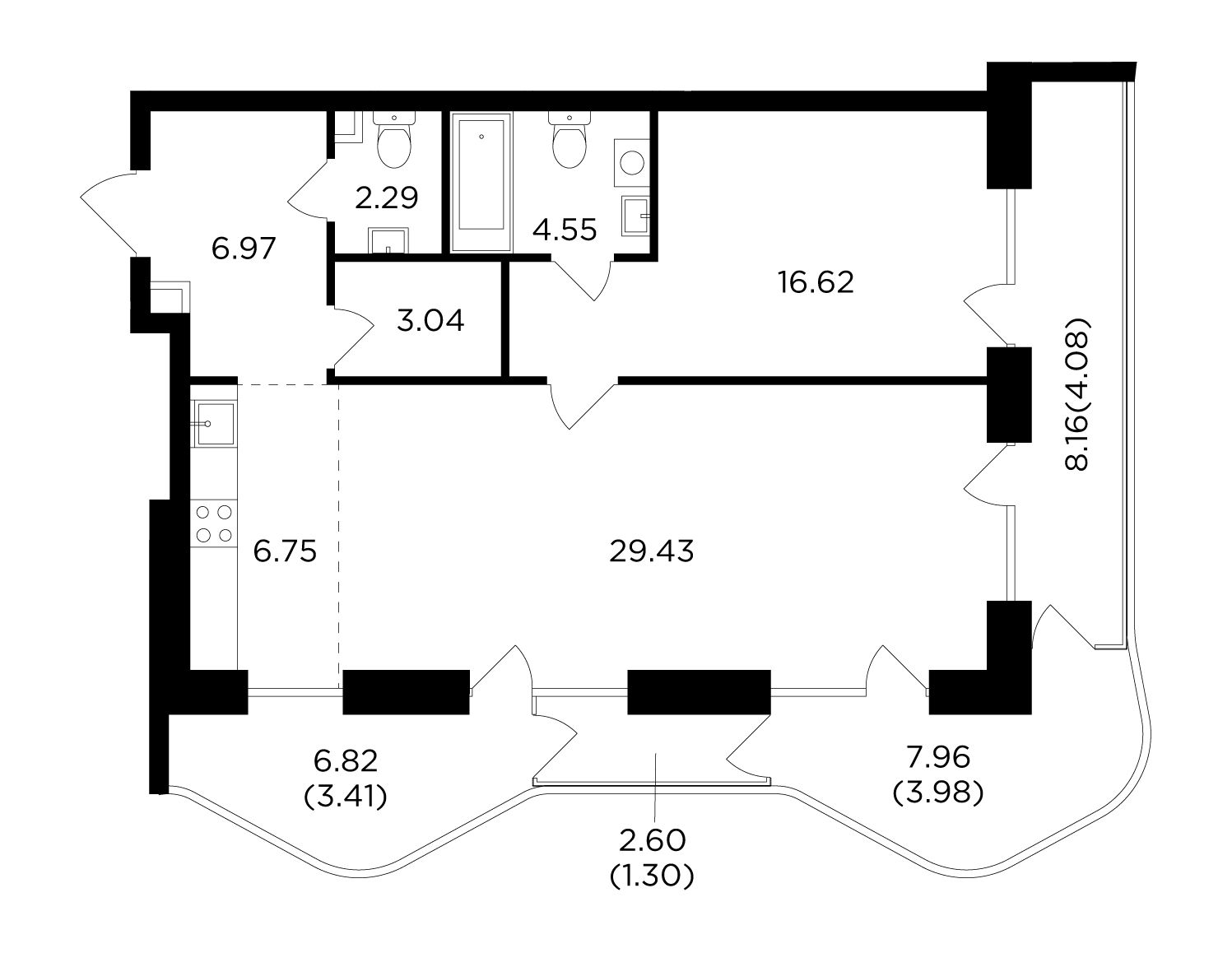 3-комнатная квартира в ЖК FORIVER на 13 этаже в 2 секции. Сдача в 4 кв. 2023 г.