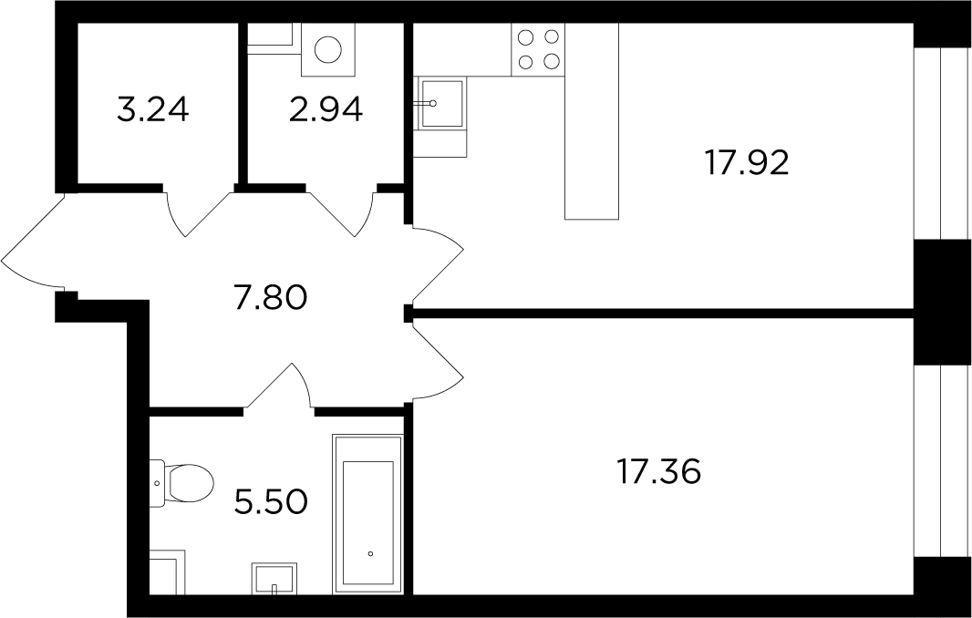 2-комнатная квартира с отделкой в ЖК Театральный квартал на 17 этаже в 1 секции. Сдача в 1 кв. 2024 г.