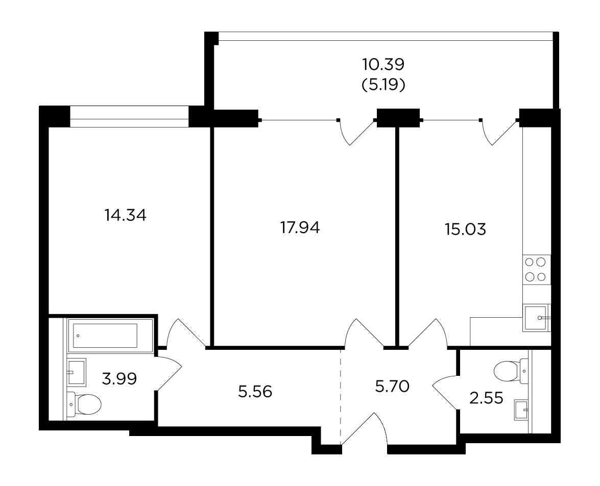 1-комнатная квартира с отделкой в ЖК Кронштадтский 9 на 2 этаже в 1 секции. Сдача в 4 кв. 2023 г.