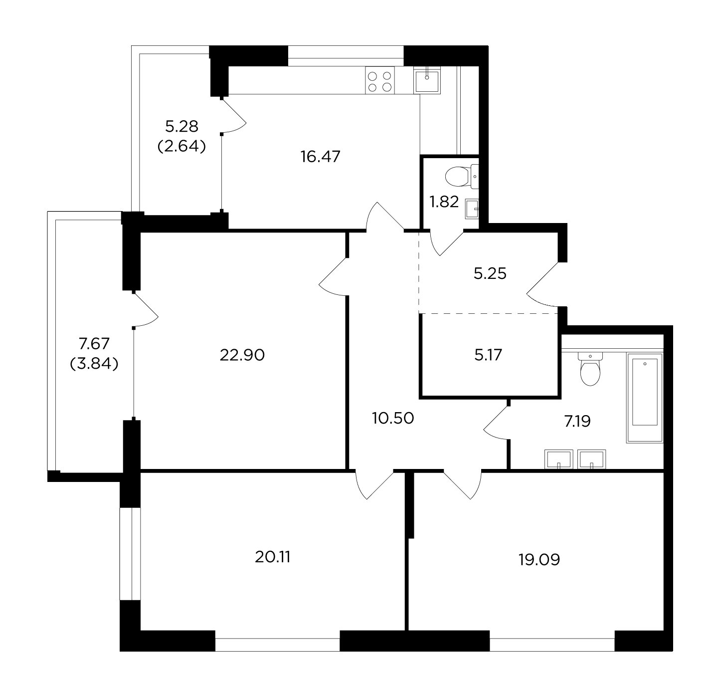 1-комнатная квартира с отделкой в ЖК Кронштадтский 9 на 24 этаже в 1 секции. Сдача в 4 кв. 2023 г.