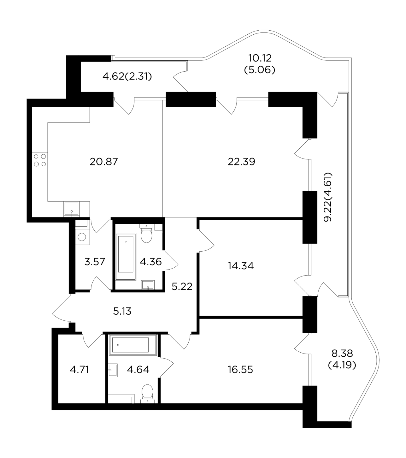 3-комнатная квартира в ЖК FORIVER на 2 этаже в 2 секции. Сдача в 4 кв. 2023 г.