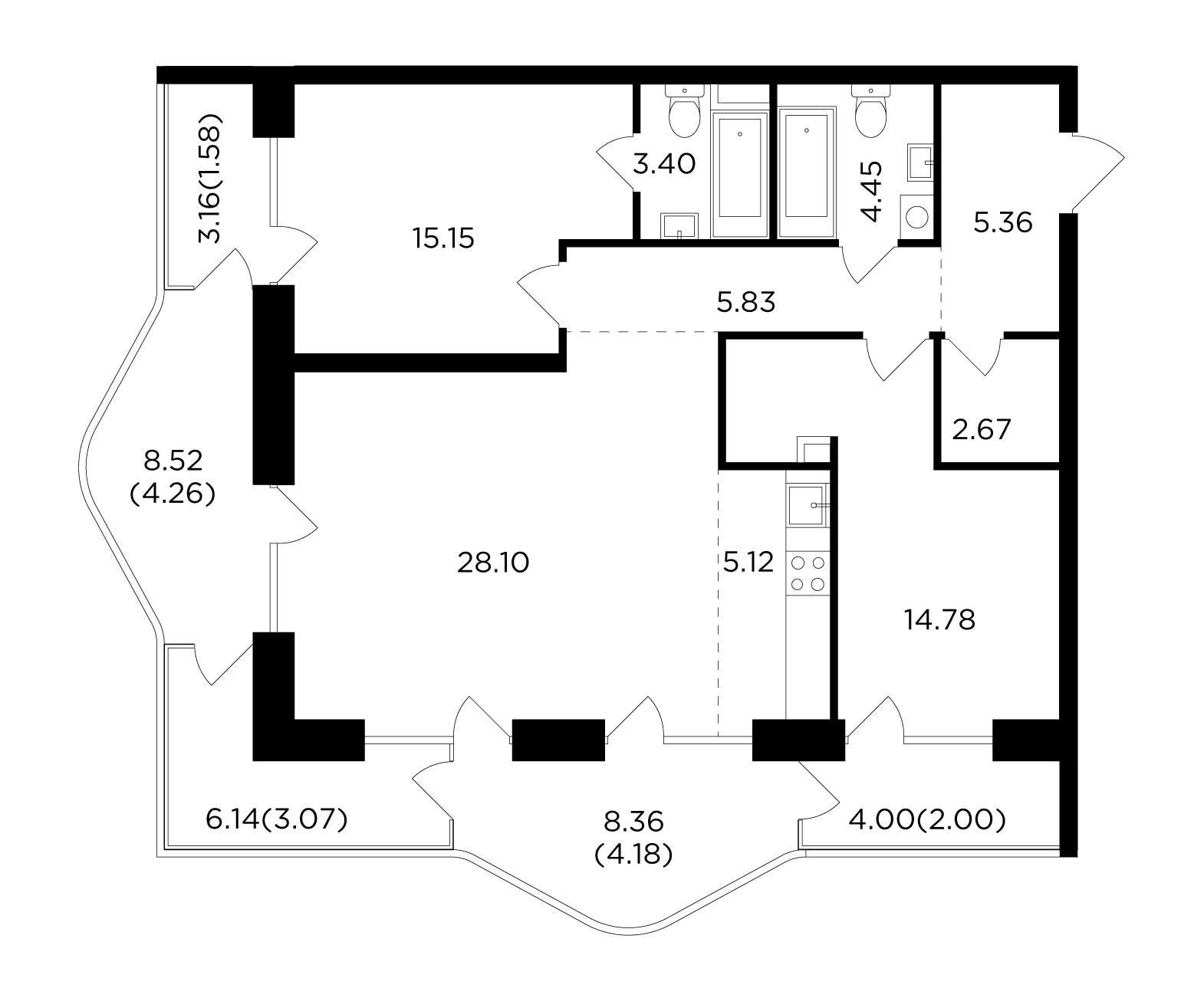 3-комнатная квартира с отделкой в ЖК Театральный квартал на 7 этаже в 1 секции. Сдача в 1 кв. 2022 г.