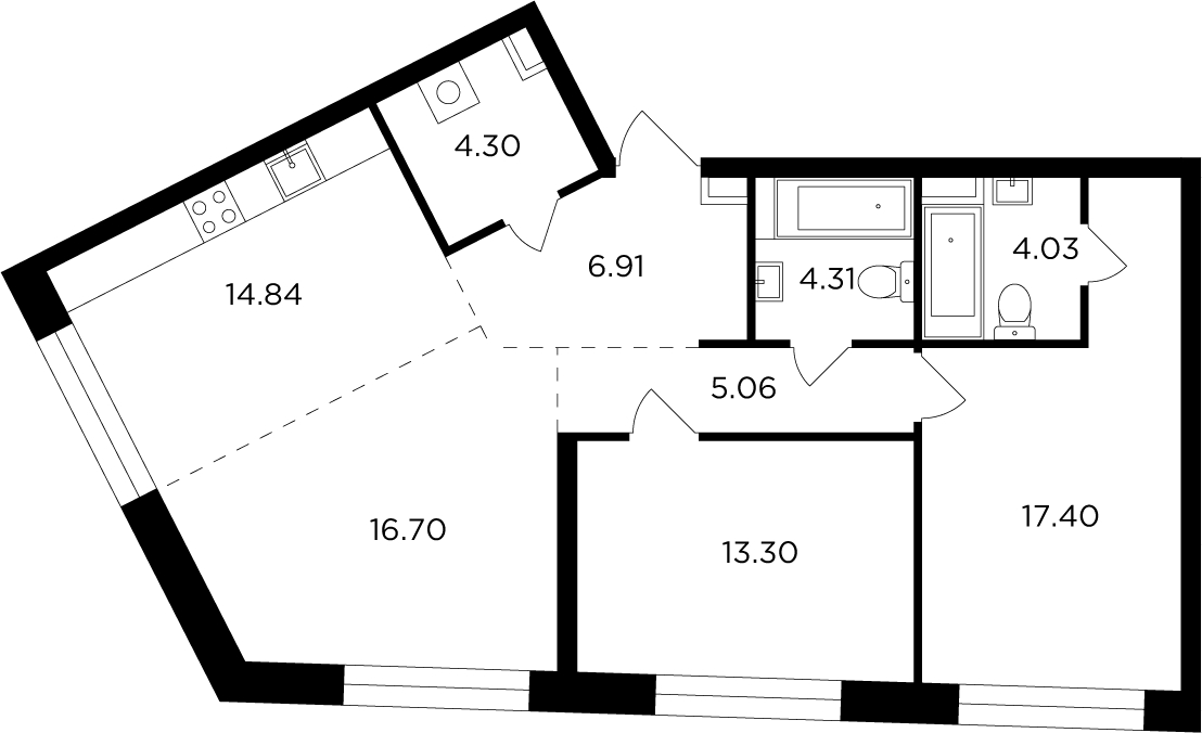 1-комнатная квартира (Студия) с отделкой в ЖК Аквилон SKY на 12 этаже в 2 секции. Сдача в 3 кв. 2022 г.