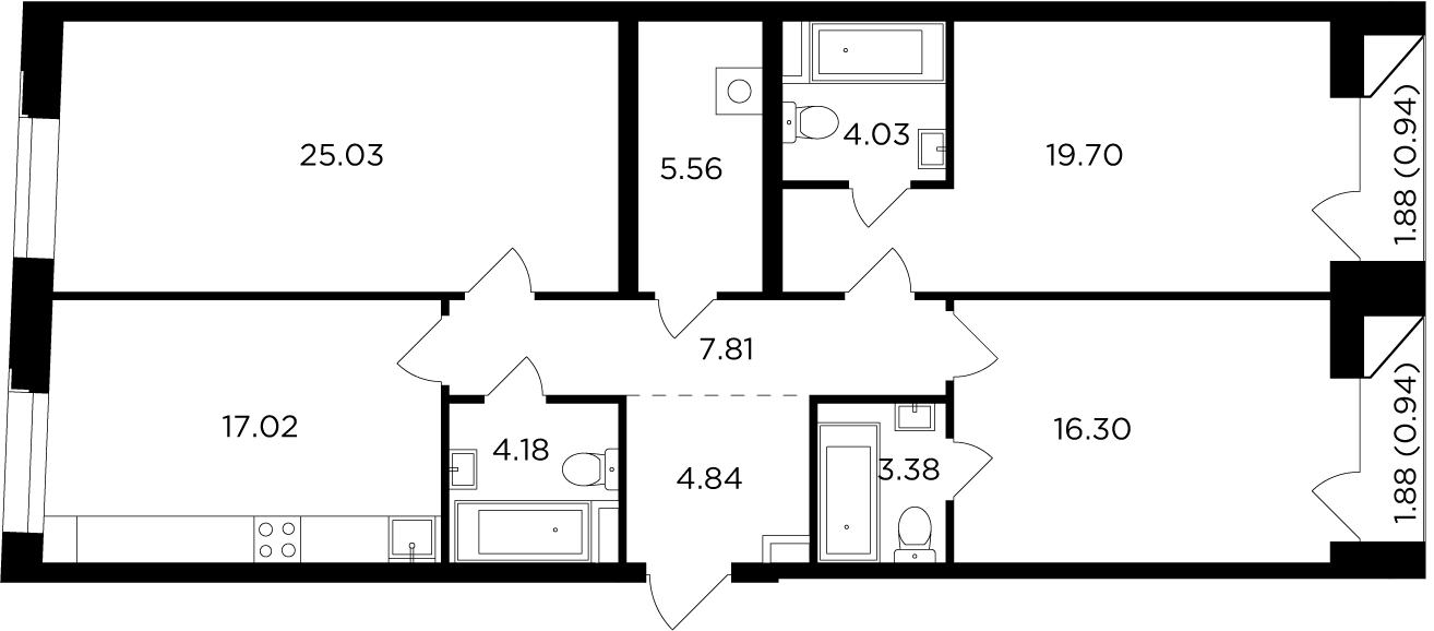 3-комнатная квартира в ЖК FORIVER на 12 этаже в 3 секции. Сдача в 4 кв. 2023 г.
