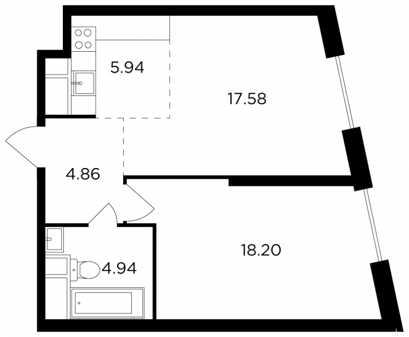2-комнатная квартира с отделкой в ЖК Театральный квартал на 14 этаже в 1 секции. Сдача в 1 кв. 2022 г.