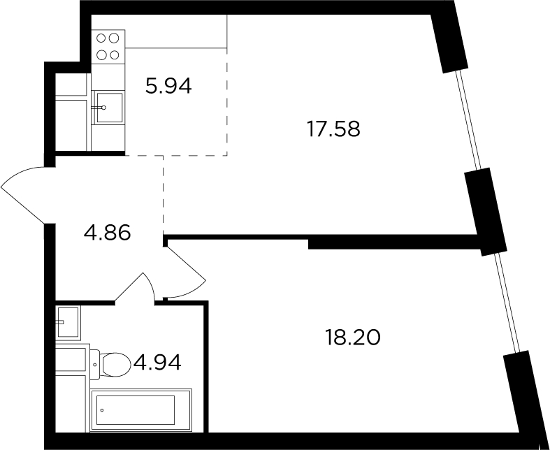 2-комнатная квартира в ЖК КутузовGRAD 2 на 14 этаже в 1 секции. Сдача в 3 кв. 2022 г.