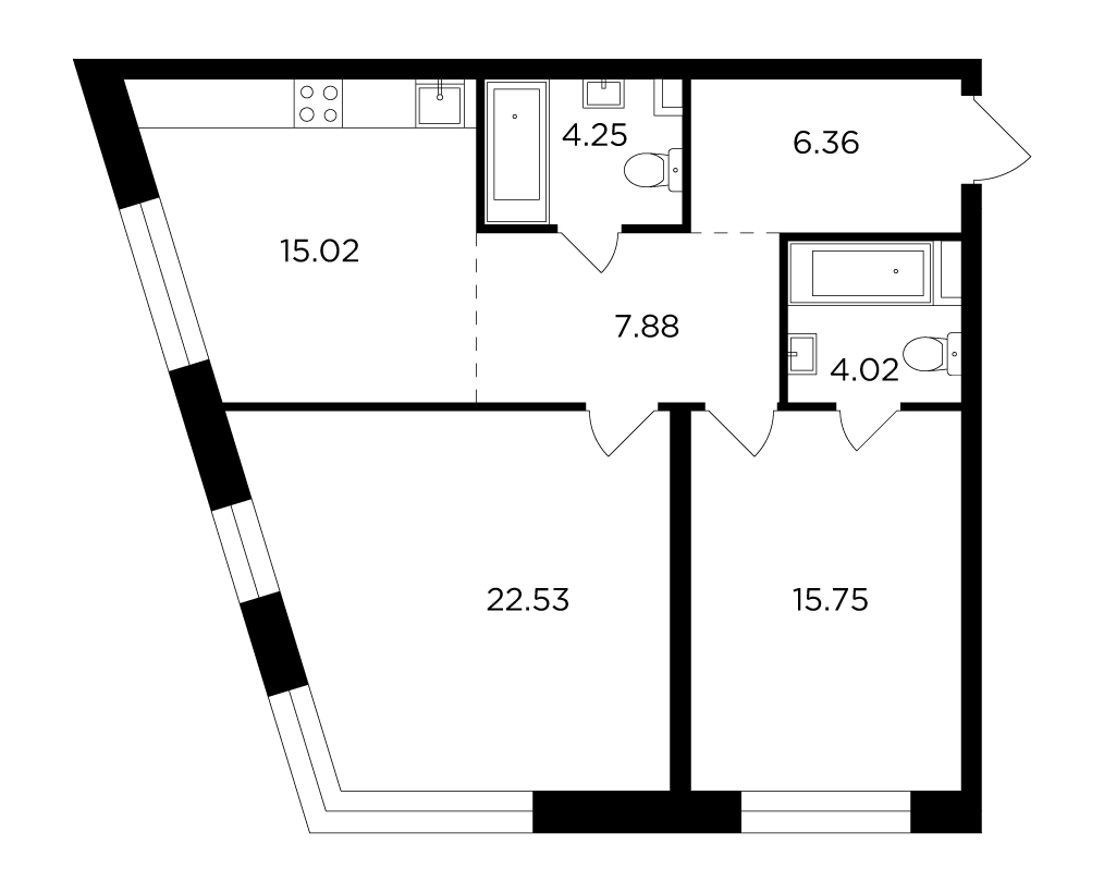 3-комнатная квартира с отделкой в ЖК Alcon Tower на 25 этаже в 1 секции. Сдача в 2 кв. 2022 г.