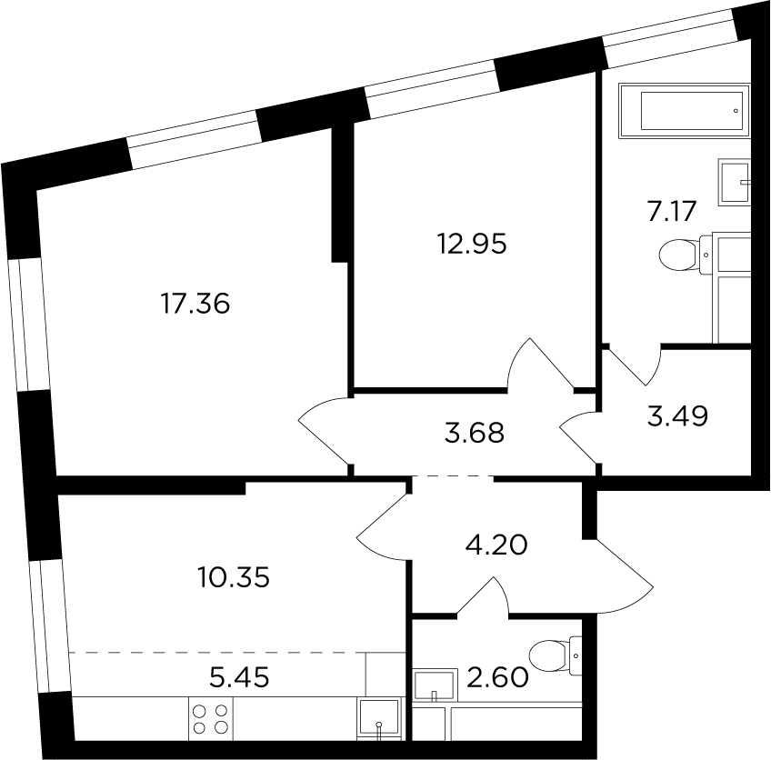 3-комнатная квартира в ЖК КутузовGRAD 2 на 28 этаже в 4 секции. Сдача в 3 кв. 2022 г.