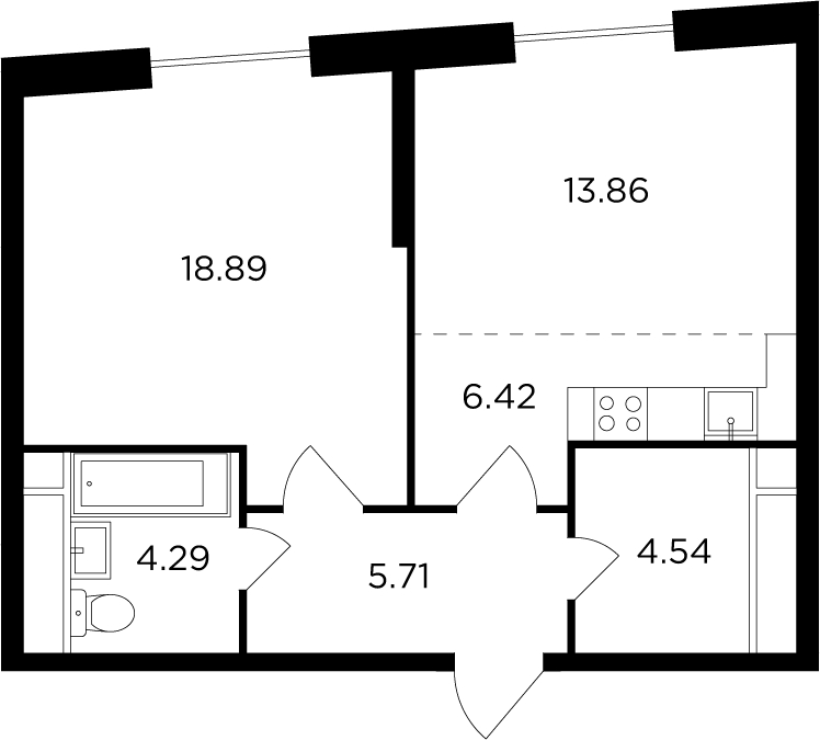 2-комнатная квартира в ЖК FORIVER на 4 этаже в 1 секции. Сдача в 4 кв. 2023 г.
