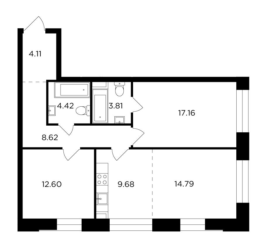 1-комнатная квартира с отделкой в ЖК Волга Парк на 17 этаже в 2 секции. Сдача в 2 кв. 2023 г.