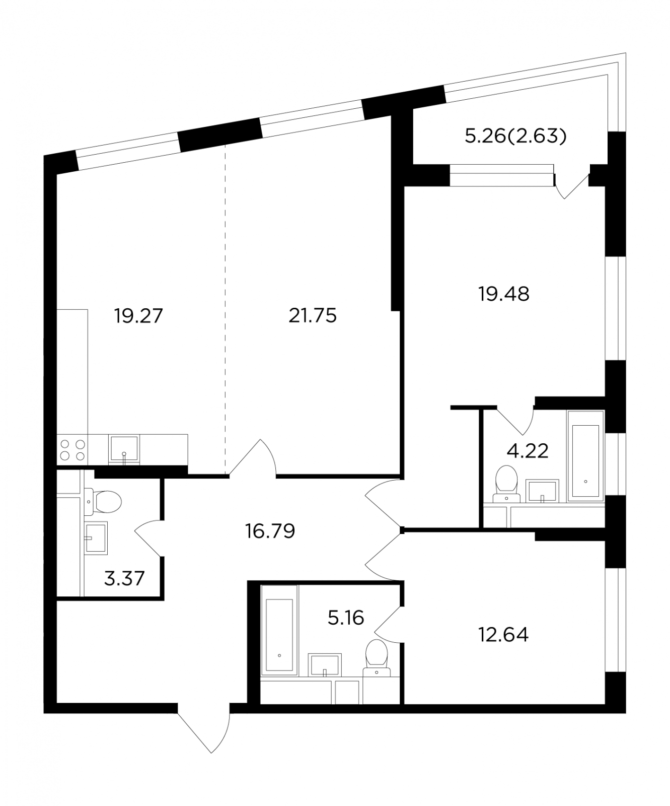 3-комнатная квартира с отделкой в ЖК FORIVER на 14 этаже в 1 секции. Сдача в 4 кв. 2023 г.