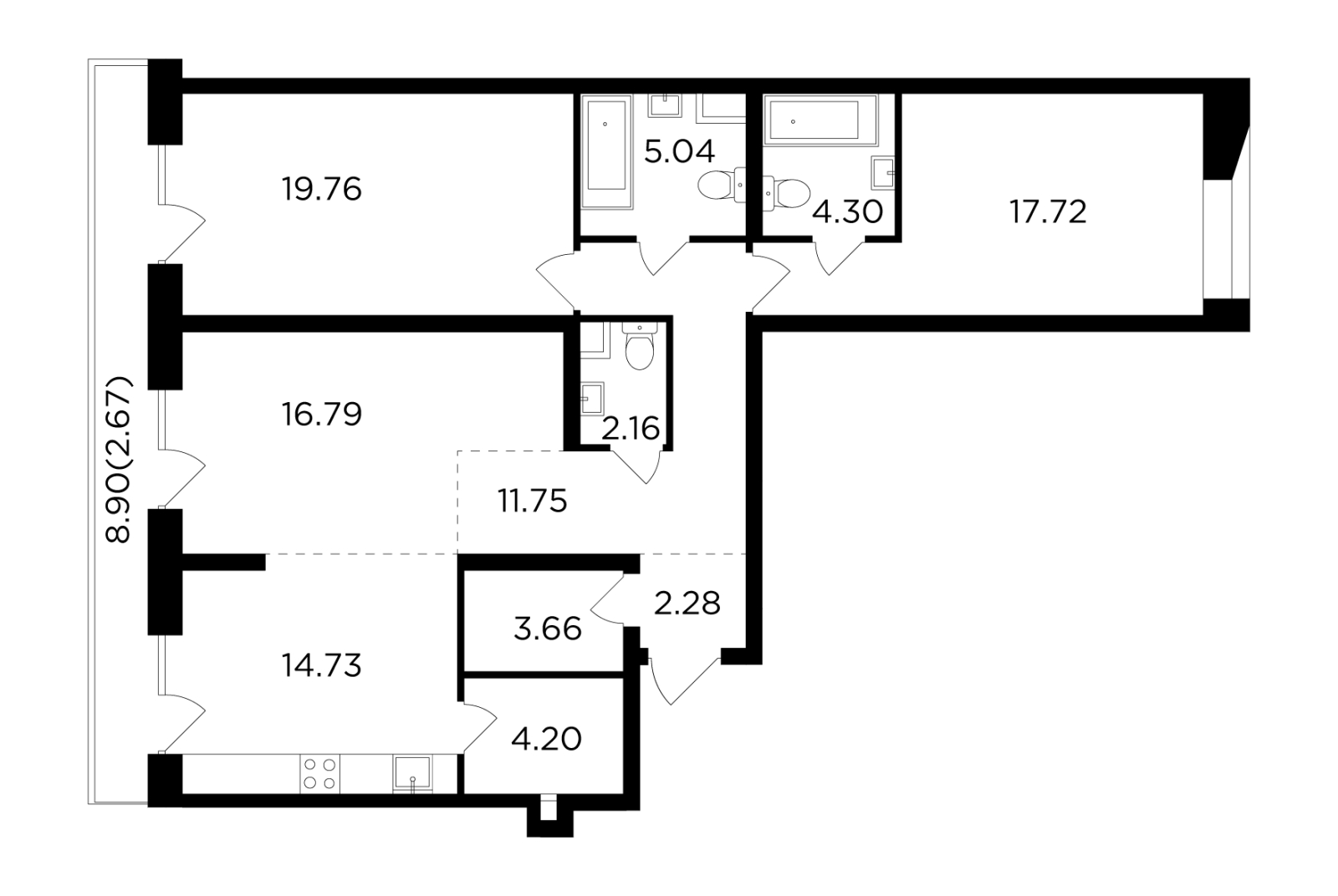 2-комнатная квартира в ЖК Holland park на 3 этаже в 3 секции. Сдача в 4 кв. 2023 г.