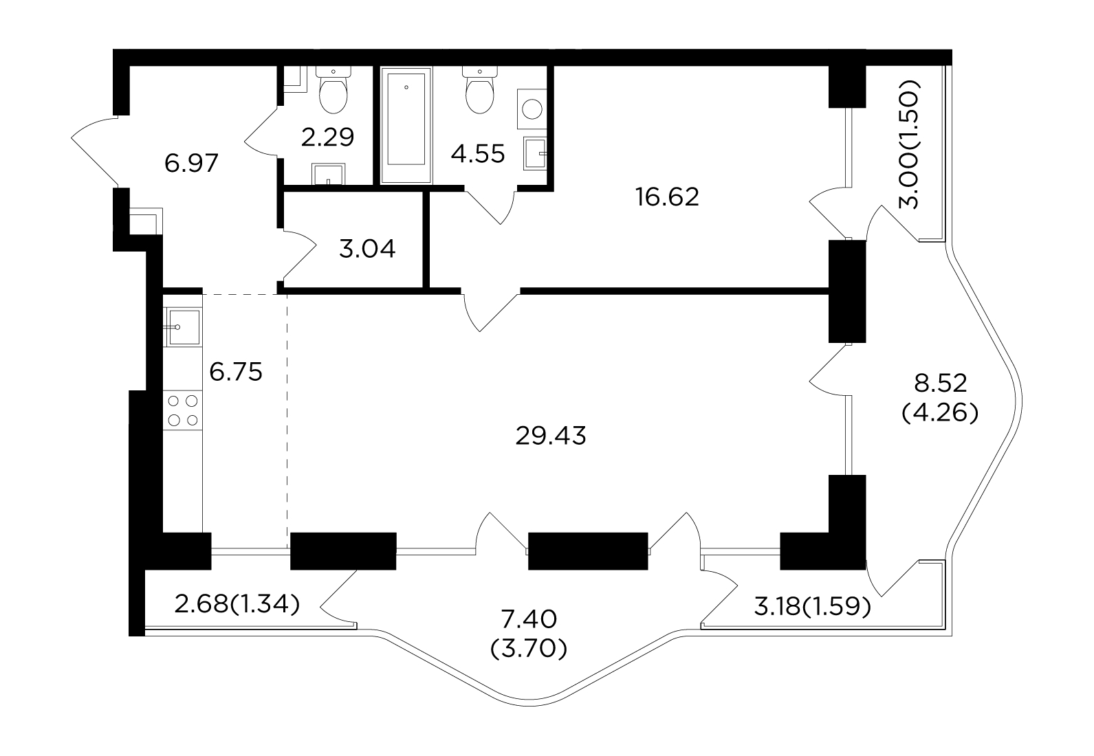 4-комнатная квартира с отделкой в ЖК Театральный квартал на 9 этаже в 1 секции. Сдача в 1 кв. 2022 г.