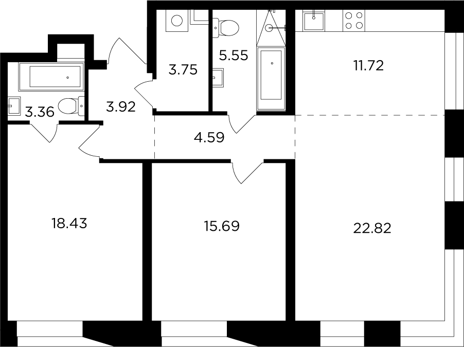 1-комнатная квартира в ЖК Holland park на 2 этаже в 3 секции. Сдача в 4 кв. 2023 г.
