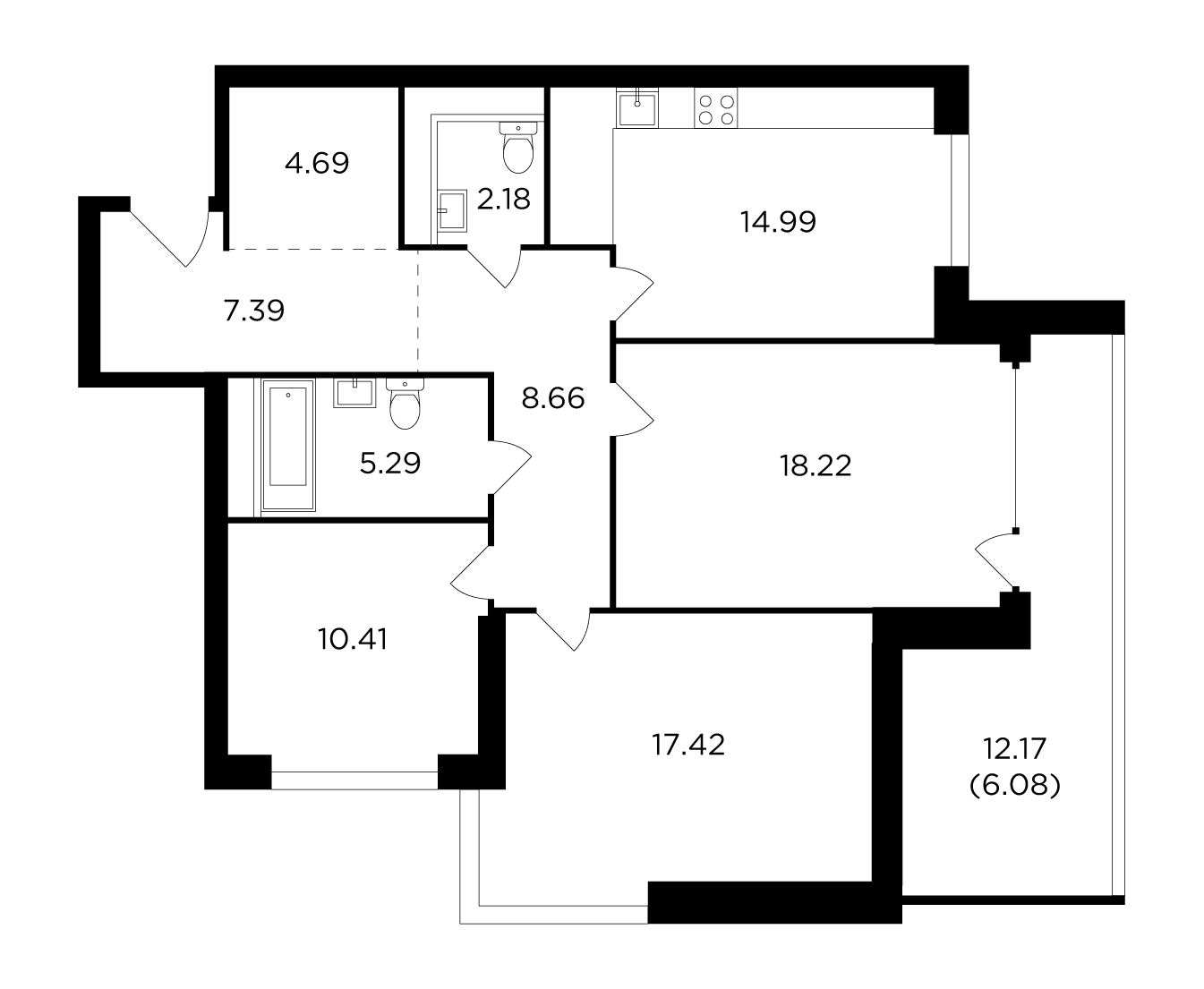 4-комнатная квартира в ЖК FORIVER на 7 этаже в 1 секции. Сдача в 4 кв. 2023 г.