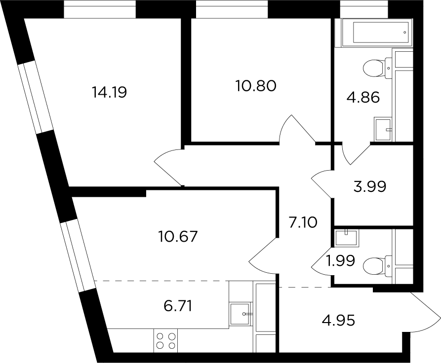 3-комнатная квартира в ЖК КутузовGRAD 2 на 28 этаже в 3 секции. Сдача в 3 кв. 2022 г.